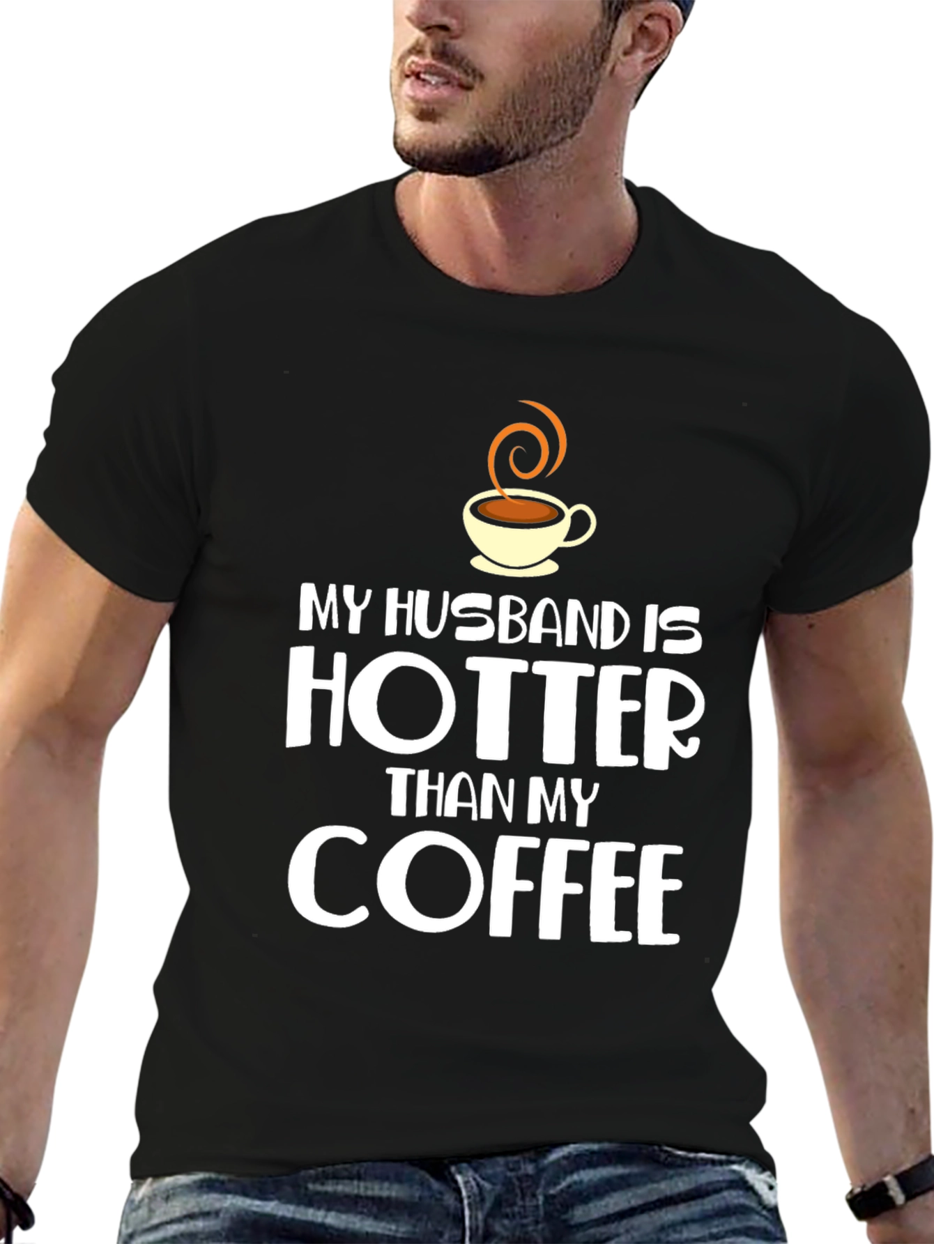 Funny Husband Hotter Than Coffee Black T-Shirt