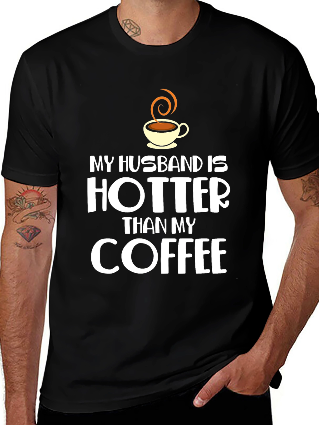 Funny Husband Hotter Than Coffee Black T-Shirt