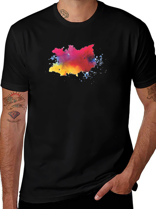 Abstract Watercolor Splash Graphic Black T-Shirt
