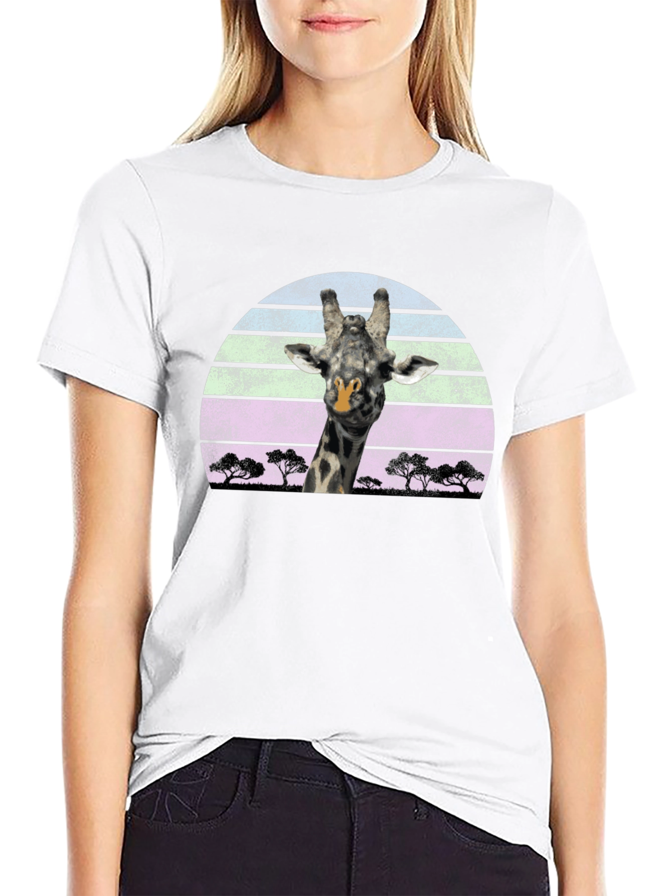 Giraffe Sunset Graphic Tee - Unique Design