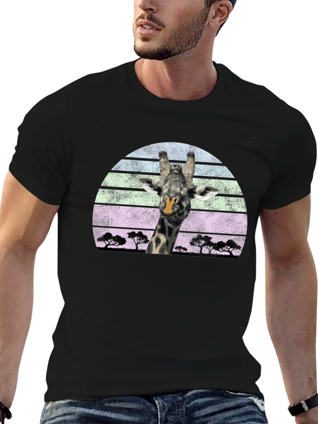 Giraffe Sunset Graphic Tee - Unique Design