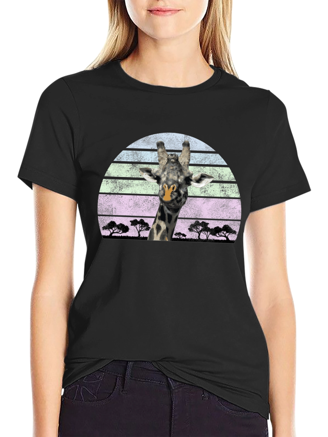 Giraffe Sunset Graphic Tee - Unique Design