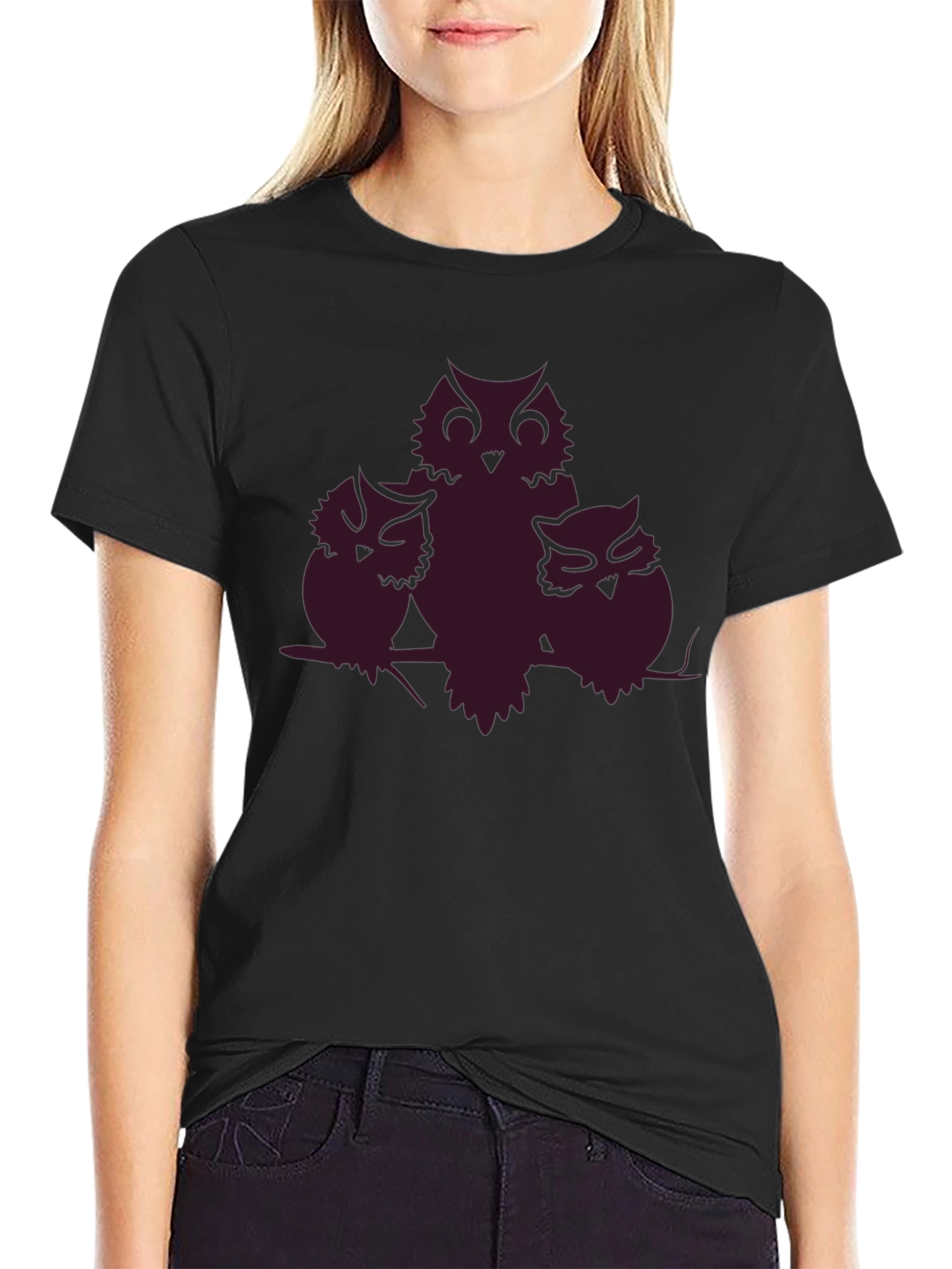 Owl Family T-Shirt - Black Crew Neck Tee