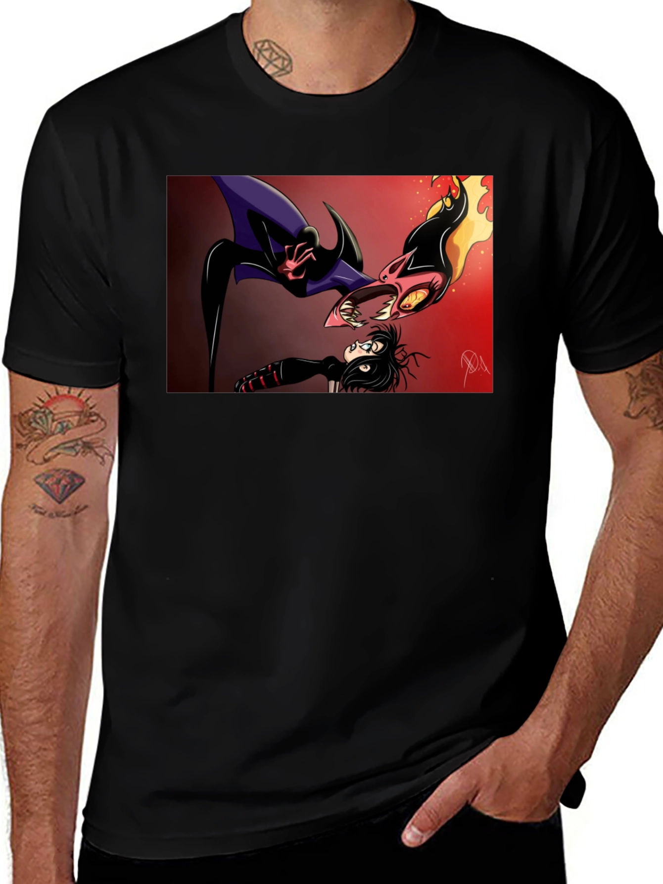 Cartoon Battle Graphic Tee - Black