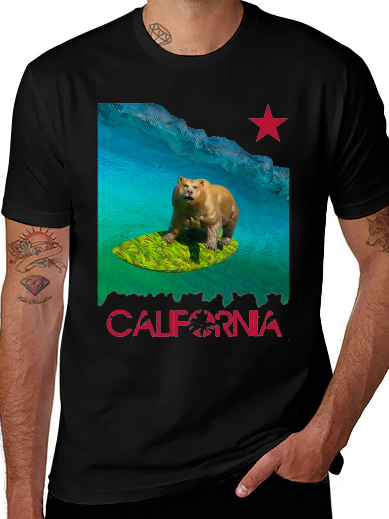 California Surfing Bear T-Shirt