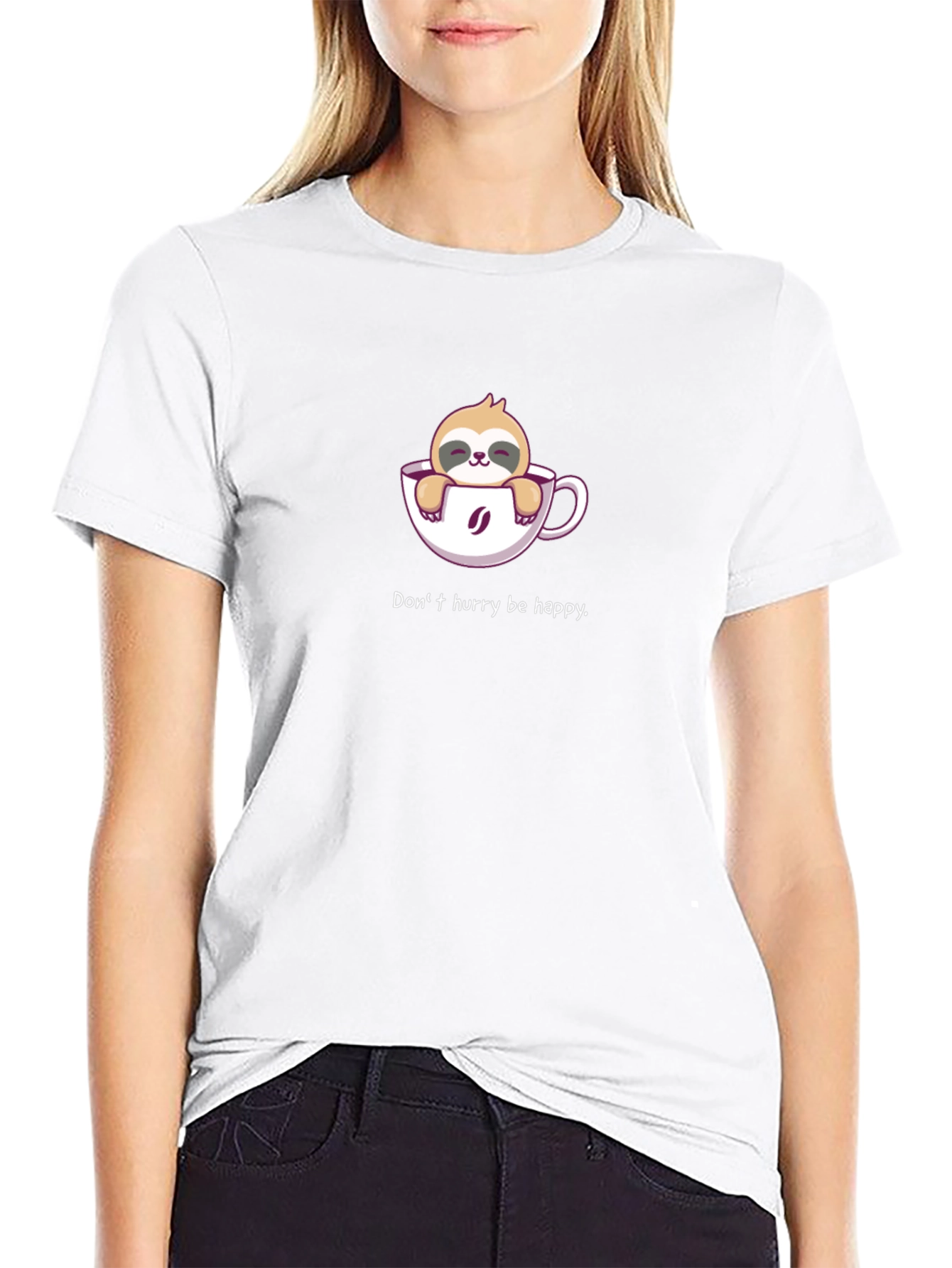 Sloth Coffee Cup T-Shirt - Dont Hurry Be Happy!