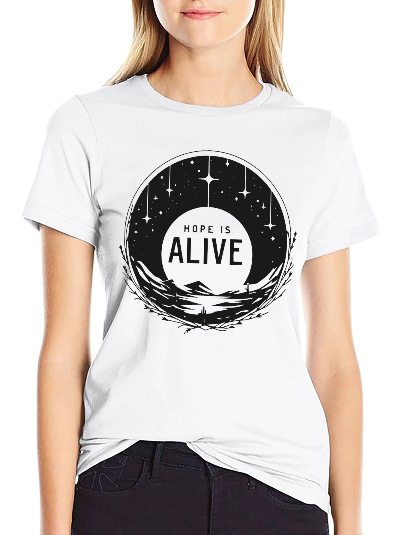 Alive Graphic Print Black Cotton Tee