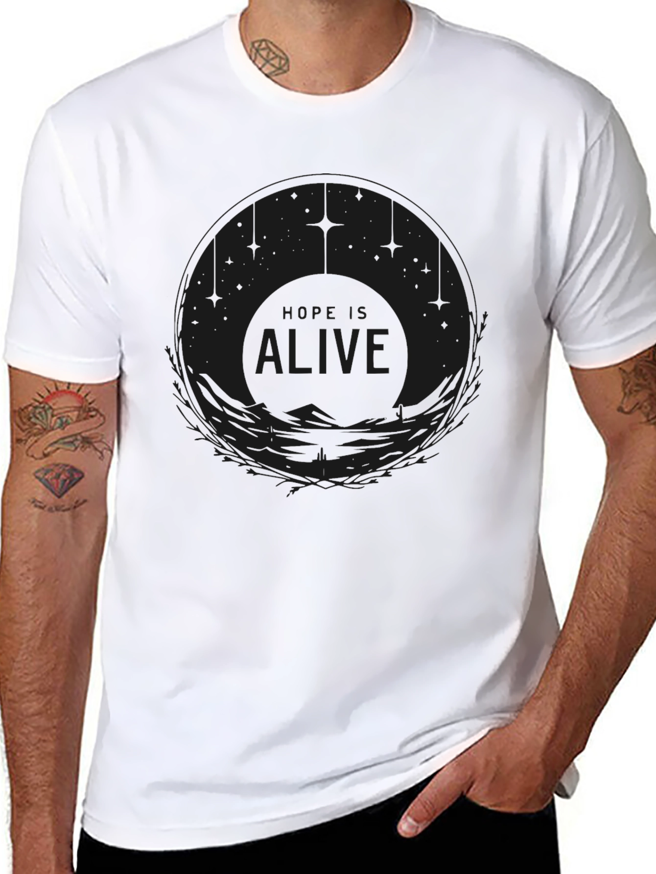 Alive Graphic Print Black Cotton Tee