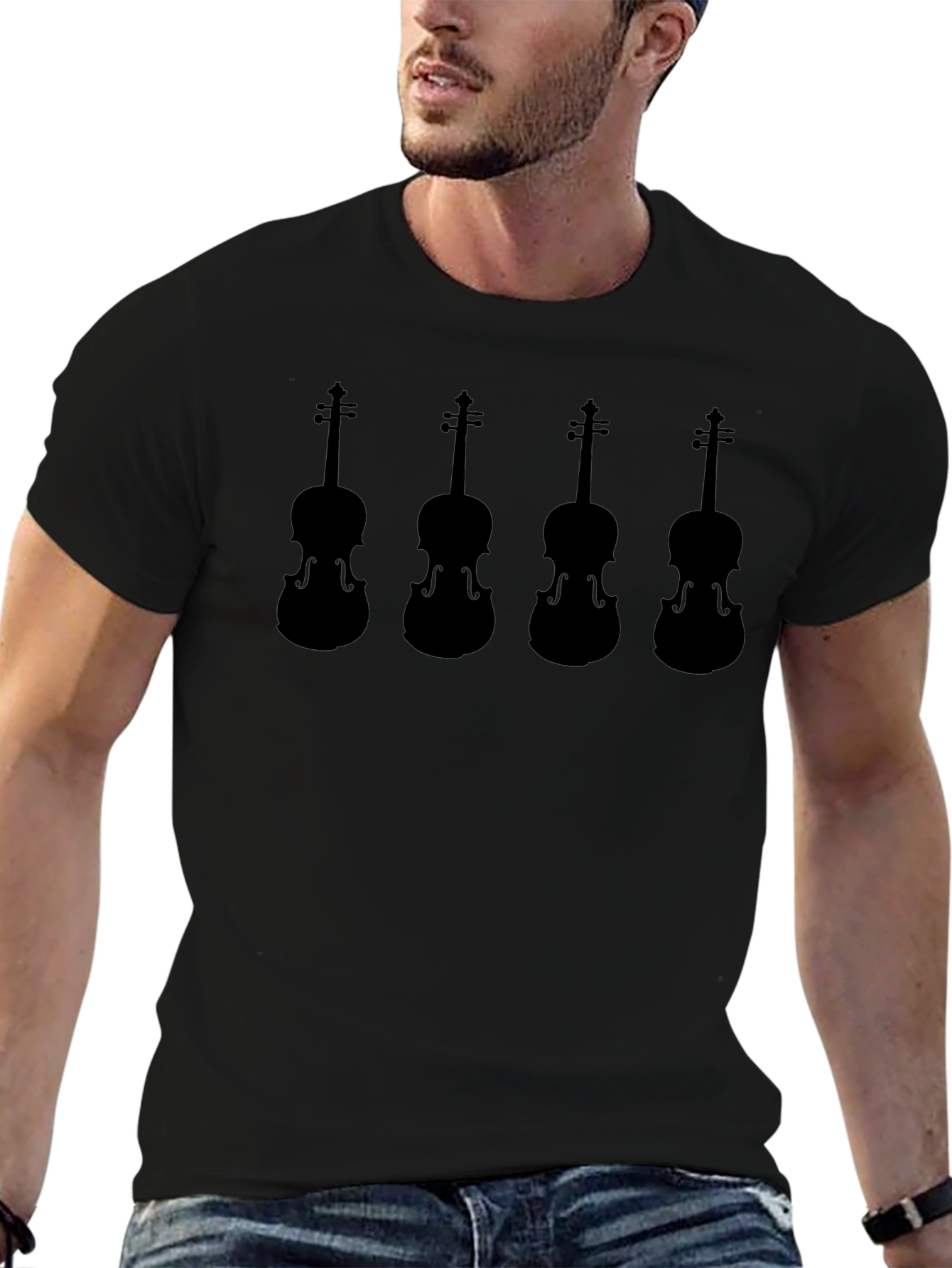 Violin Silhouette Graphic Tee - Black Cotton T-Shirt