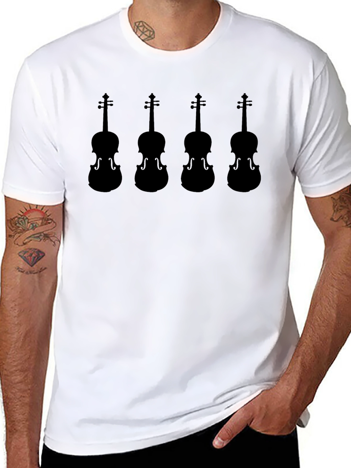Violin Silhouette Graphic Tee - Black Cotton T-Shirt
