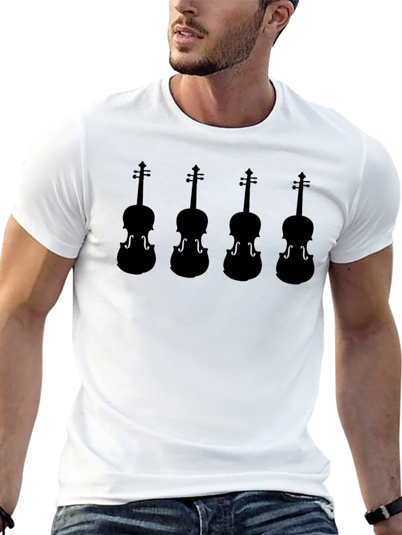 Violin Silhouette Graphic Tee - Black Cotton T-Shirt
