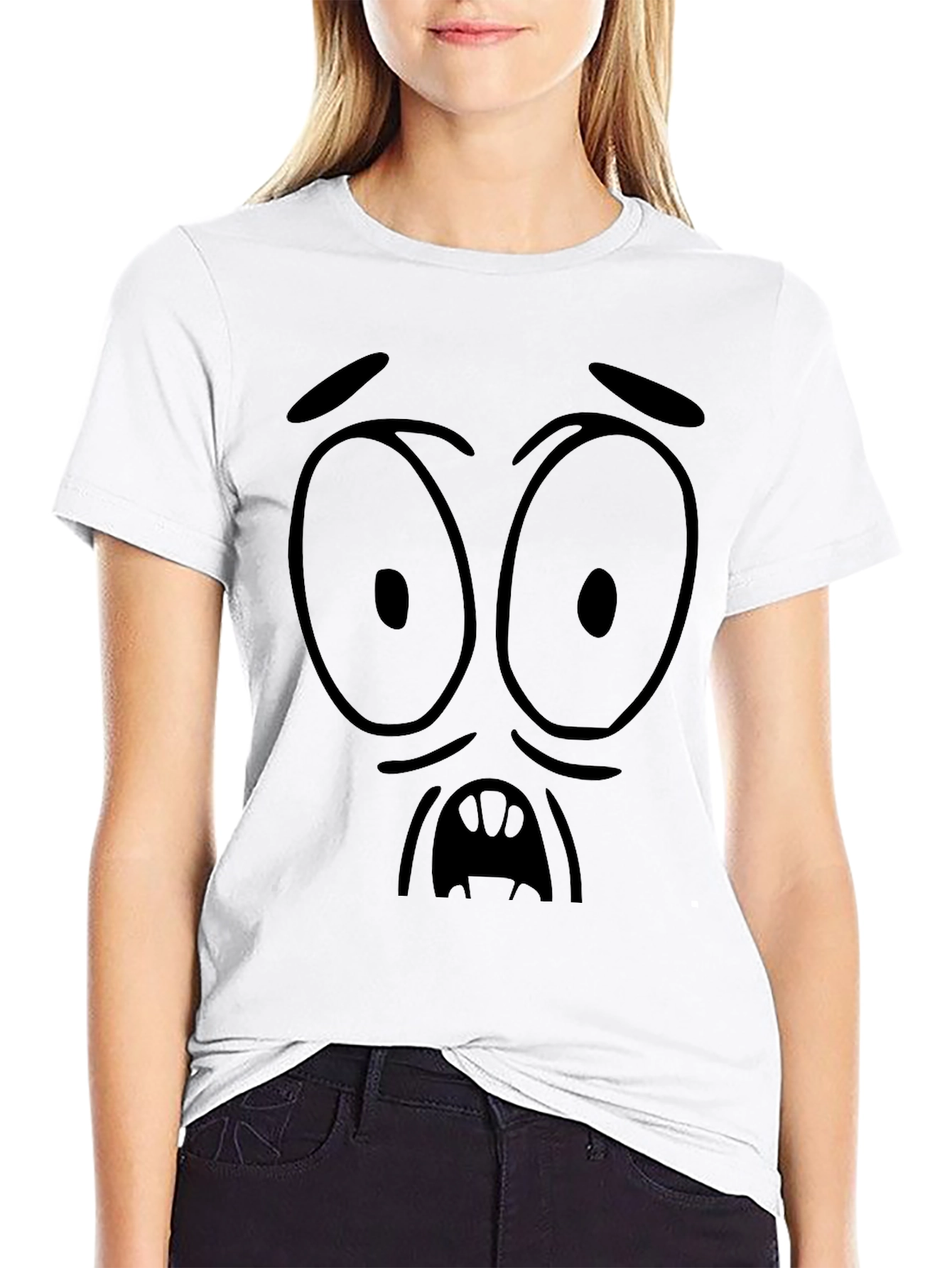 Cartoon Expression Black T-Shirt