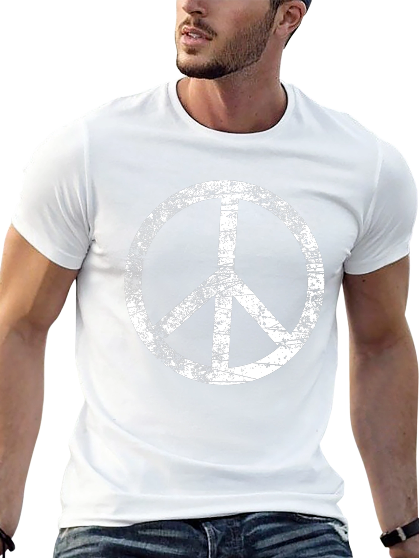 Peace Sign Distressed Black T-Shirt