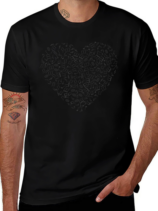 Musical Heart T-Shirt - Black Crew Neck Tee