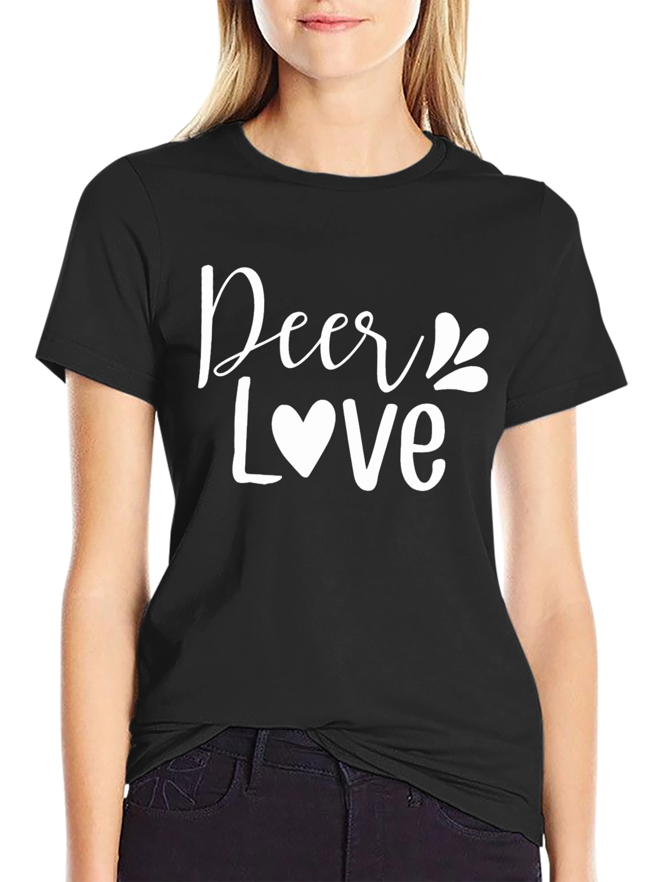 Deer Love Graphic T-Shirt - Black Crew Neck Tee