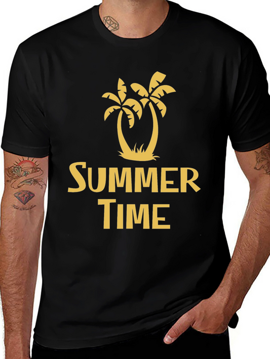 Summer Time Graphic Print Black T-Shirt