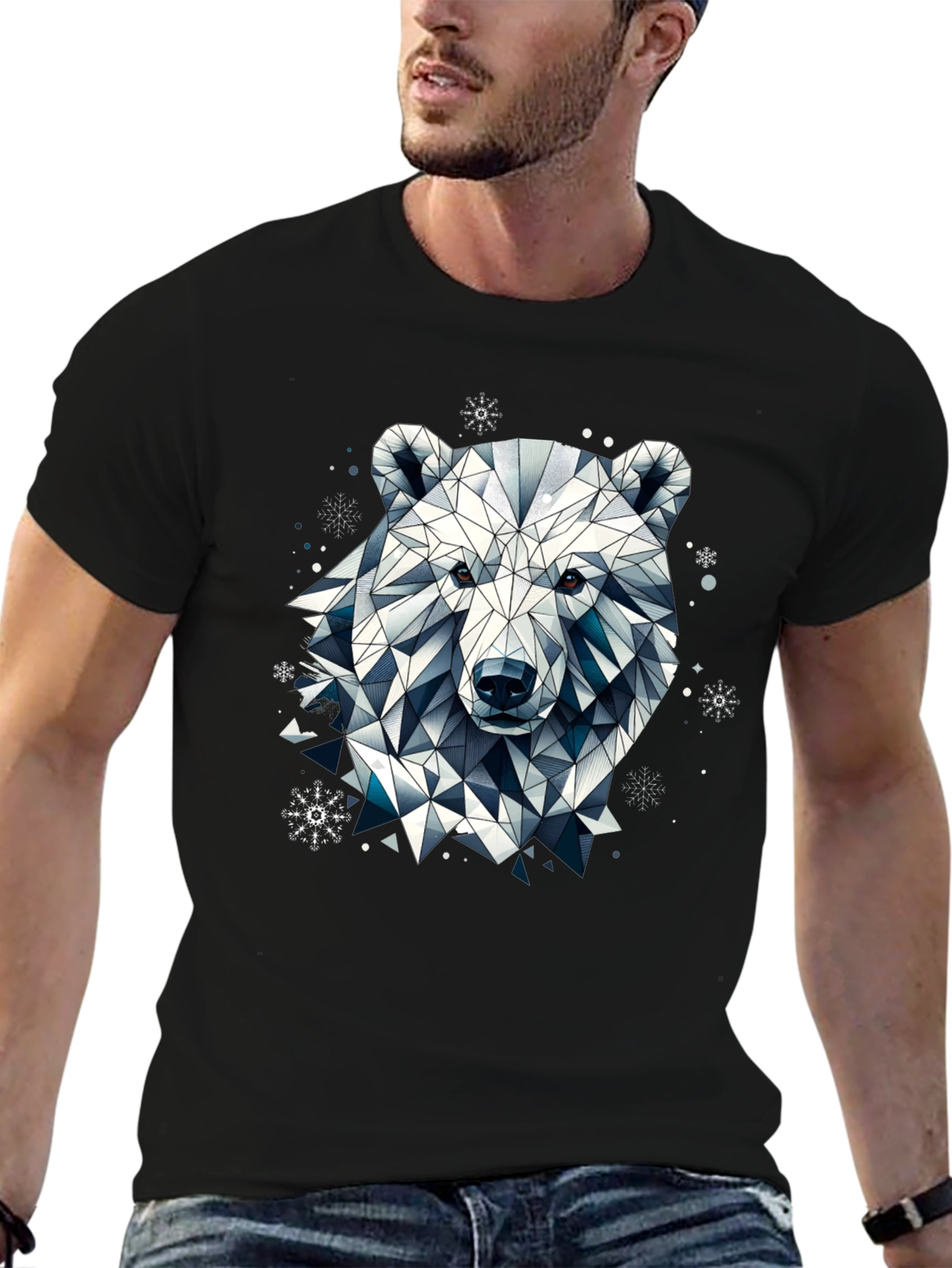 Geometric Polar Bear Black T-Shirt