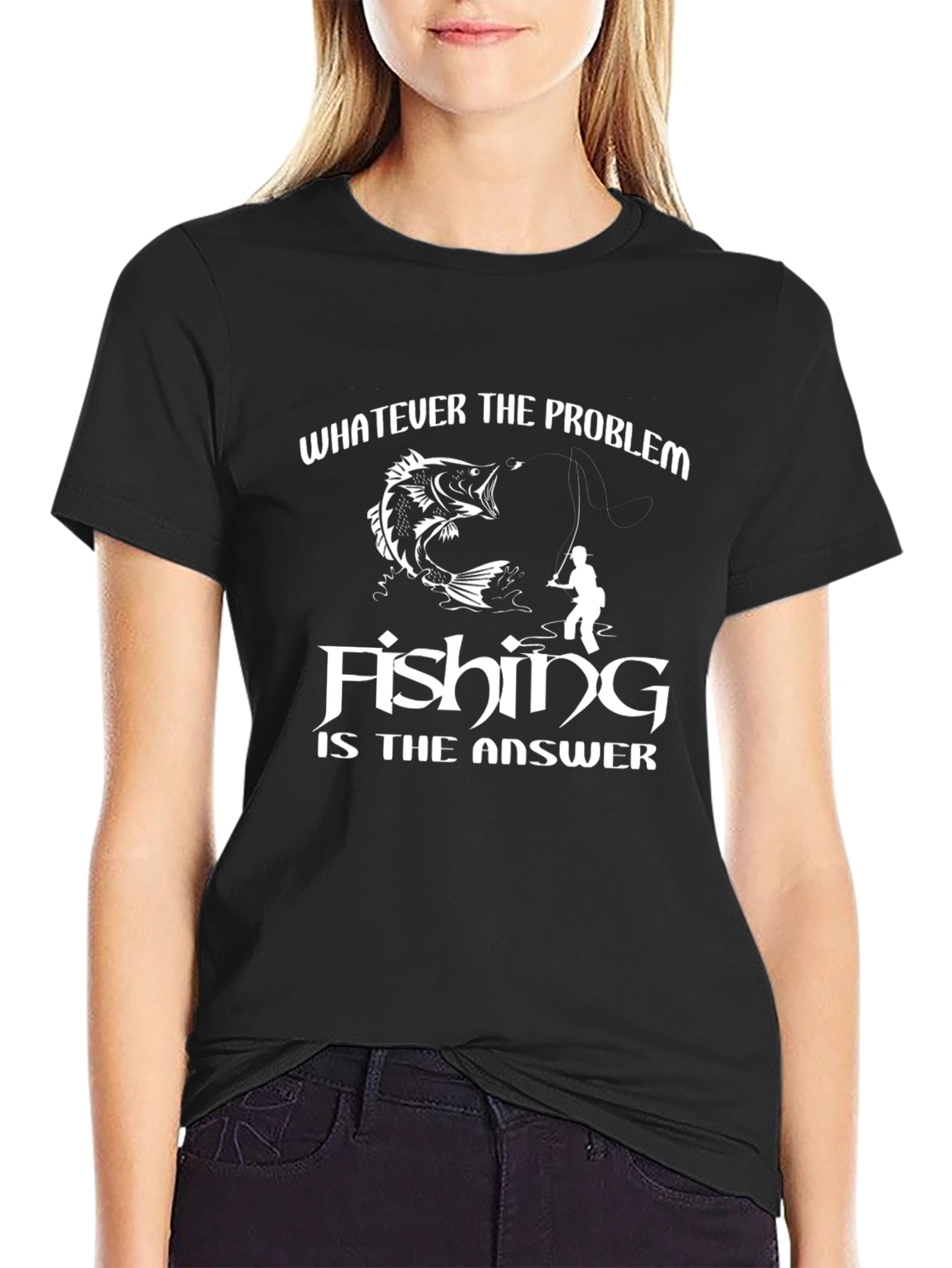 Fishing Is The Answer Black T-Shirt