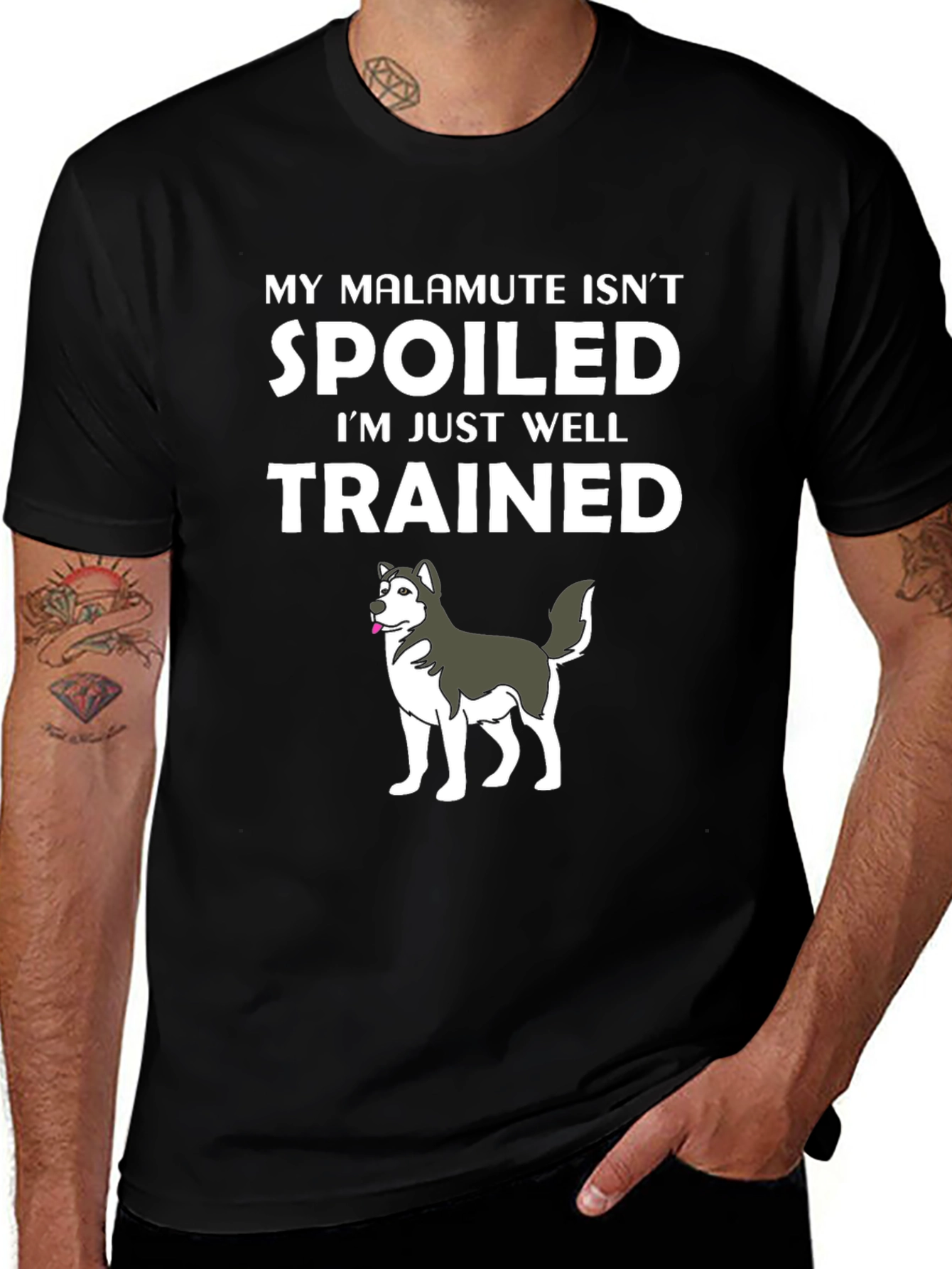 Funny Malamute T-Shirt: Spoiled? Well Trained!