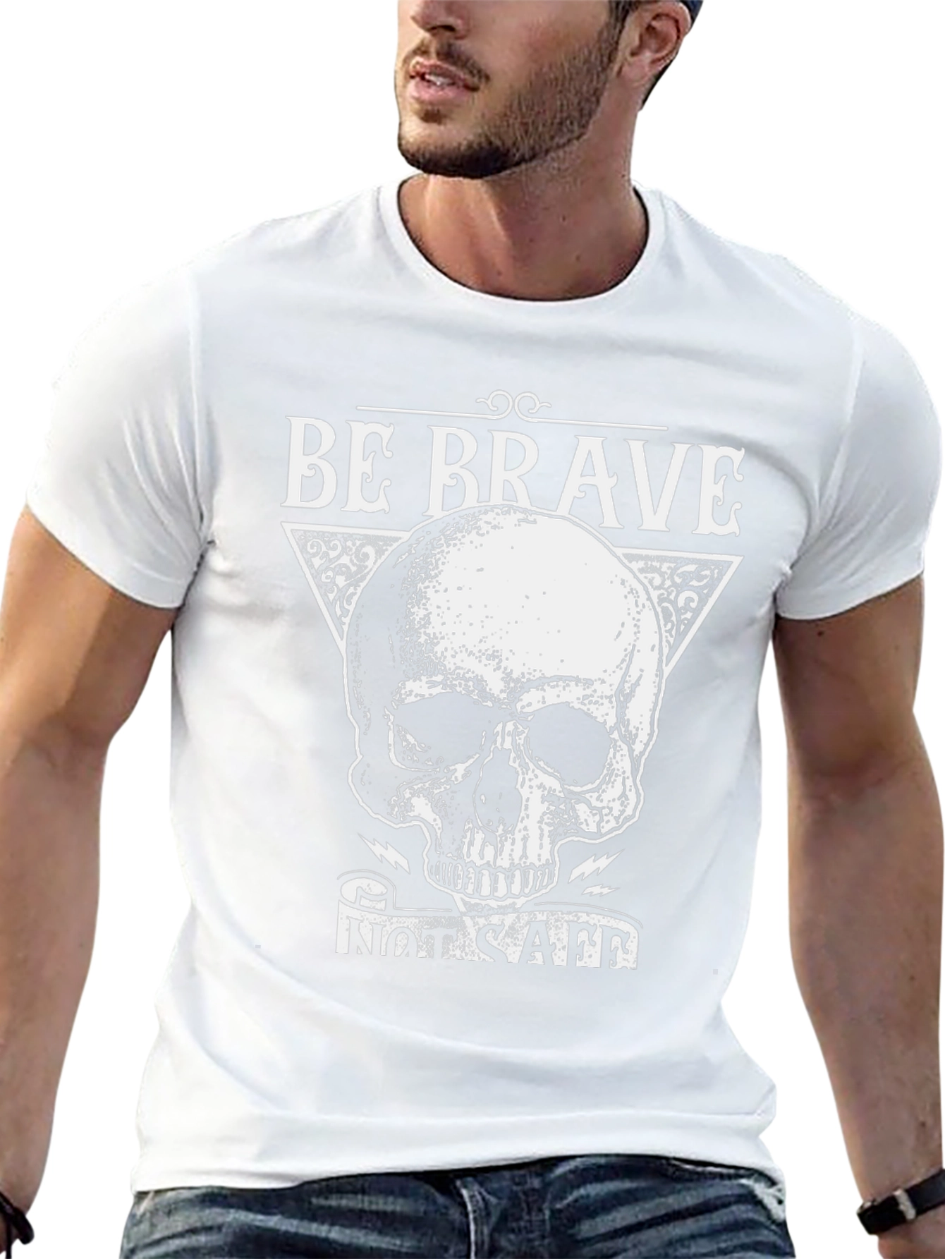 Be Brave T-Shirt with Skull Graphic - Black