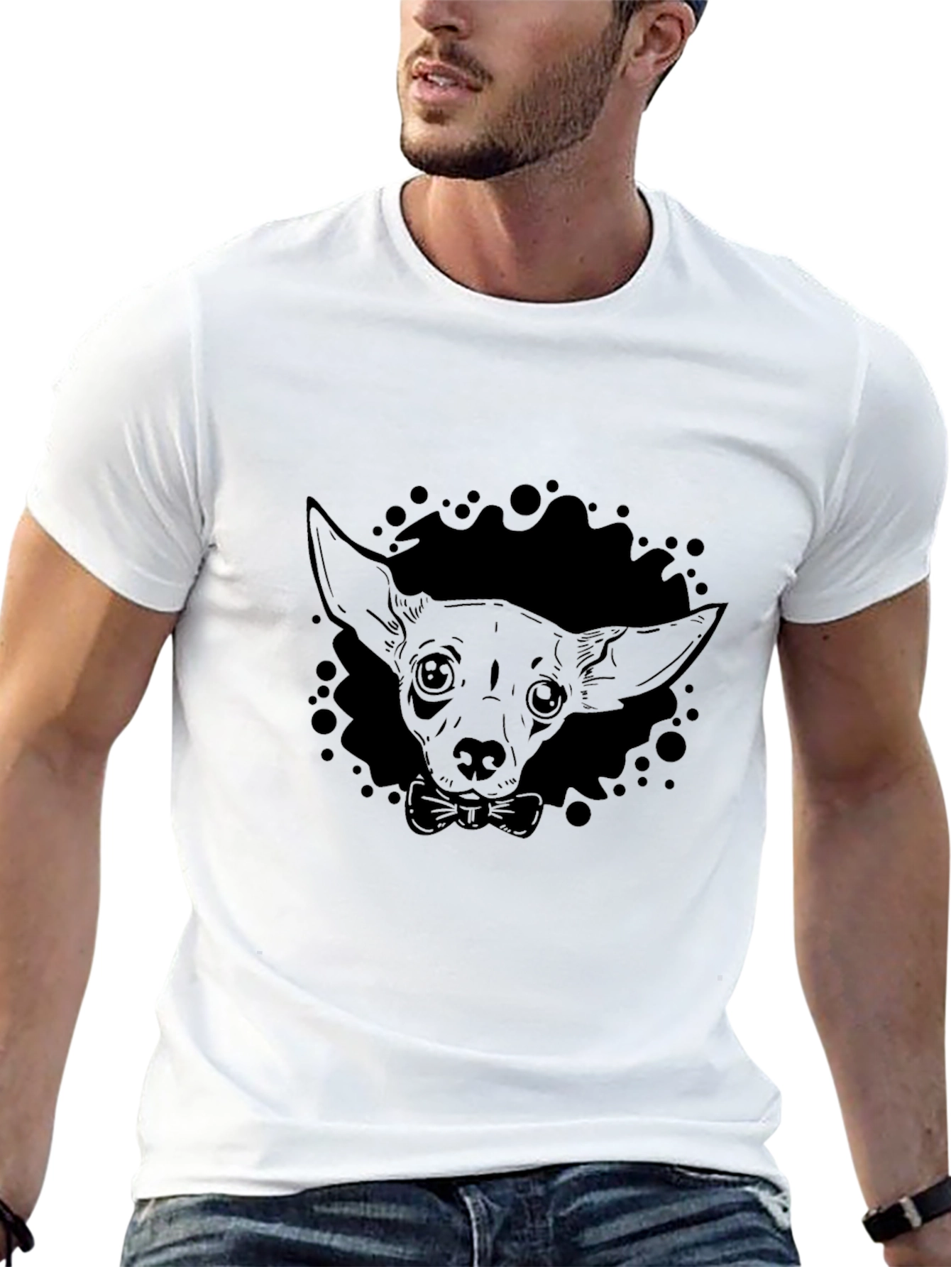 Dog with Bowtie Graphic Black T-Shirt