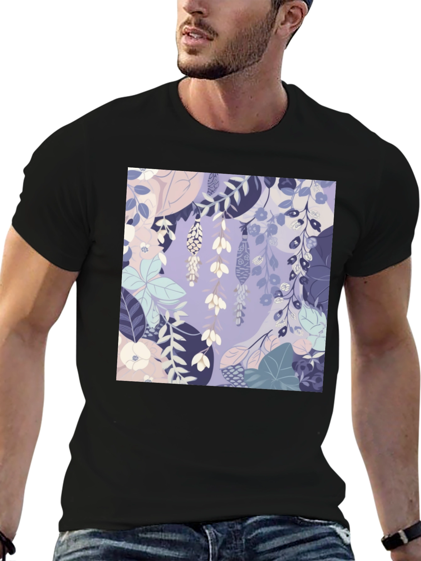 Floral Print Tee - Stylish Mens Black T-Shirt