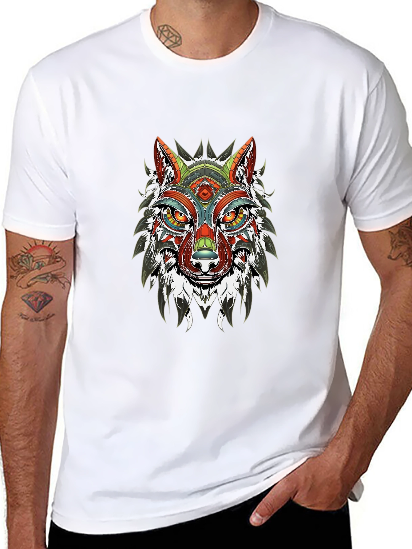 Aztec Wolf Graphic Black T-Shirt