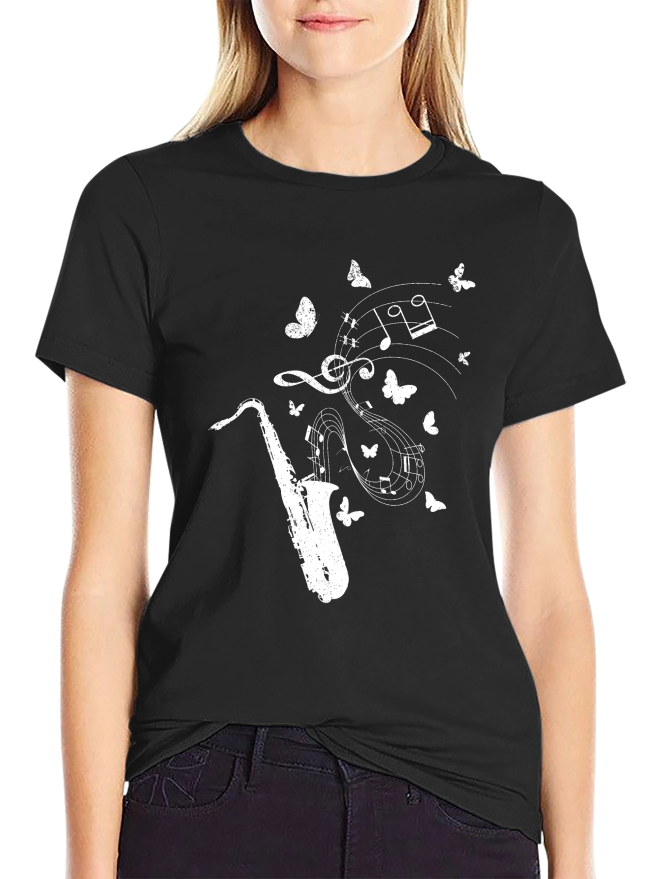 Saxophone Music Notes Butterfly Graphic Tee
