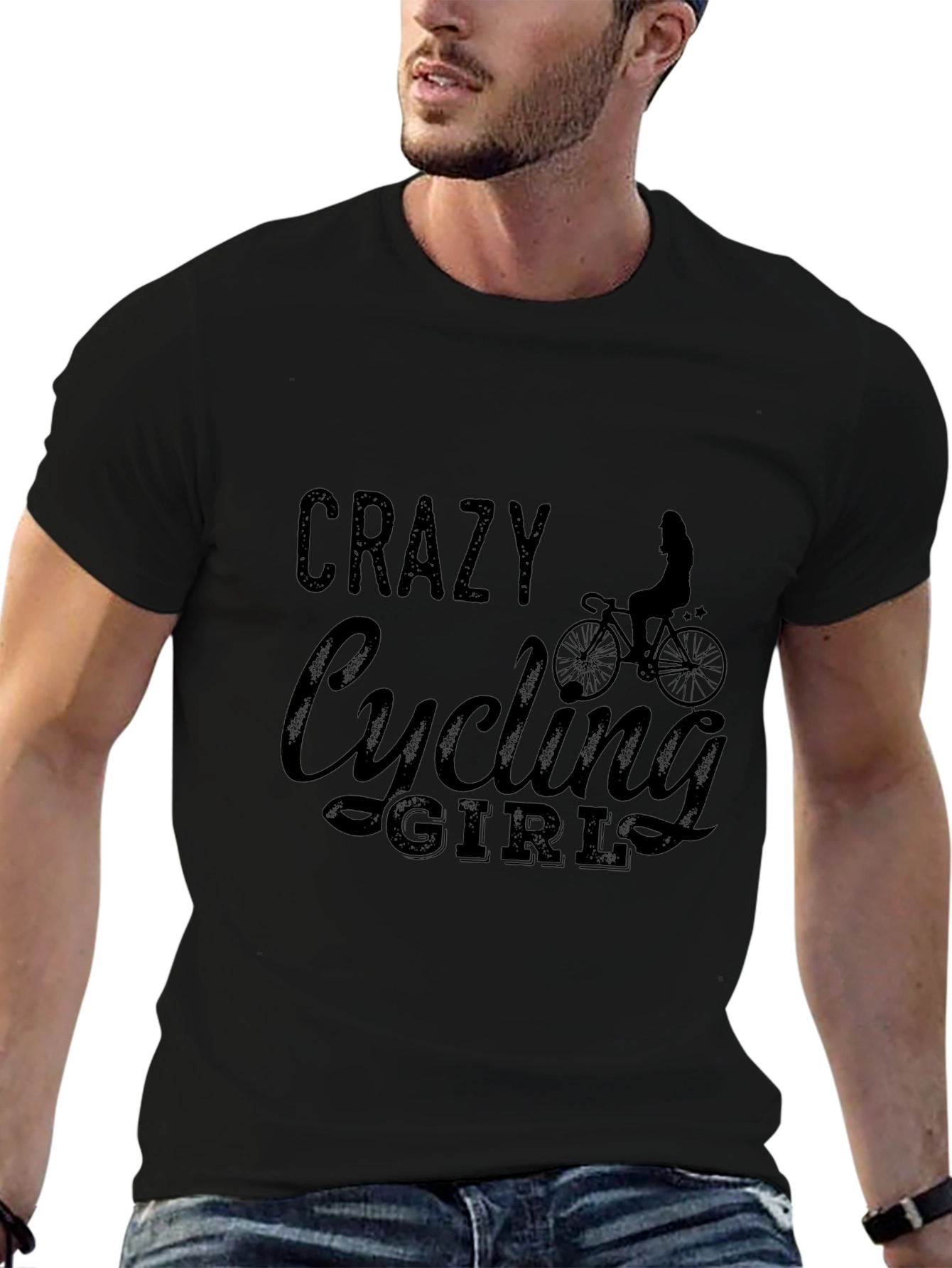 Crazy Cycling Girl Black T-Shirt