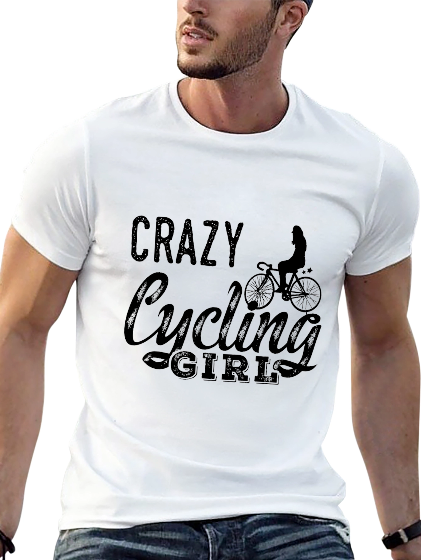 Crazy Cycling Girl Black T-Shirt