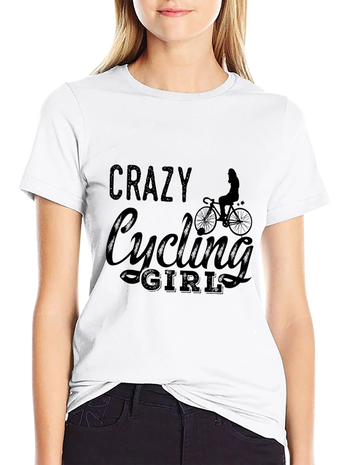 Crazy Cycling Girl Black T-Shirt