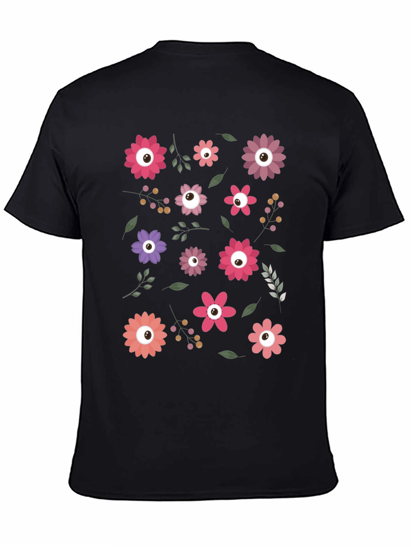 Floral Eye Pattern Black T-Shirt