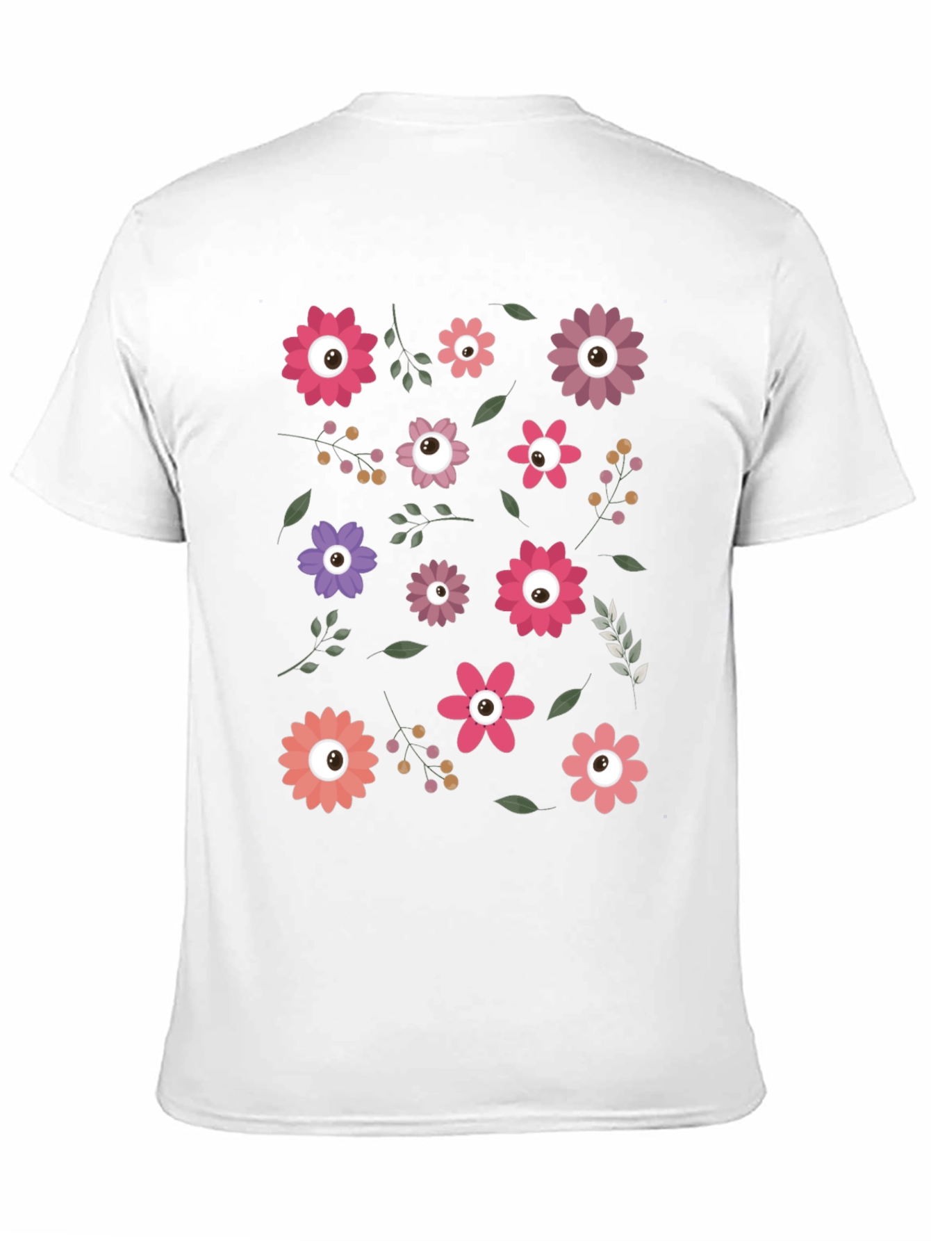 Floral Eye Pattern Black T-Shirt