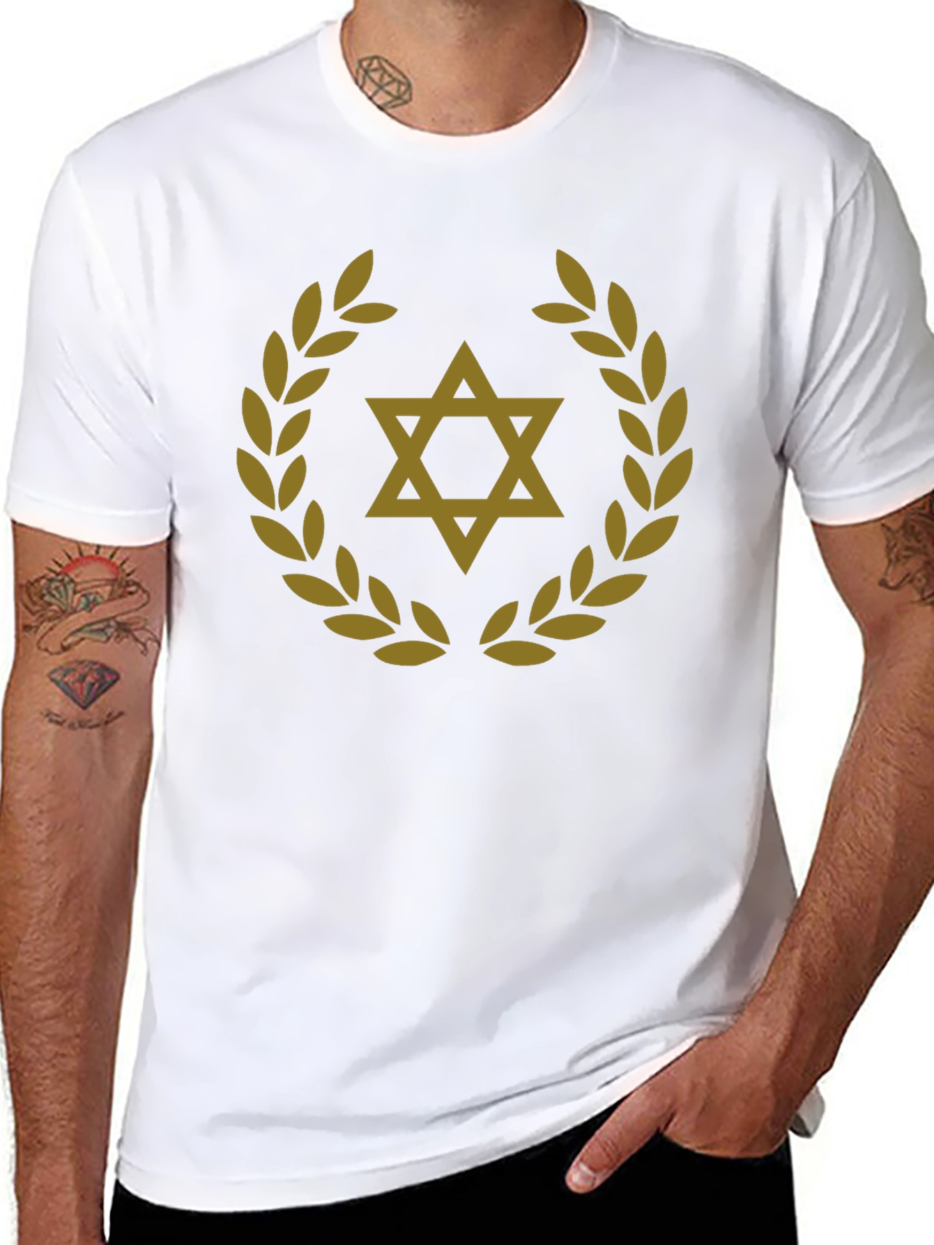 Star of David Laurel Wreath T-Shirt - Black