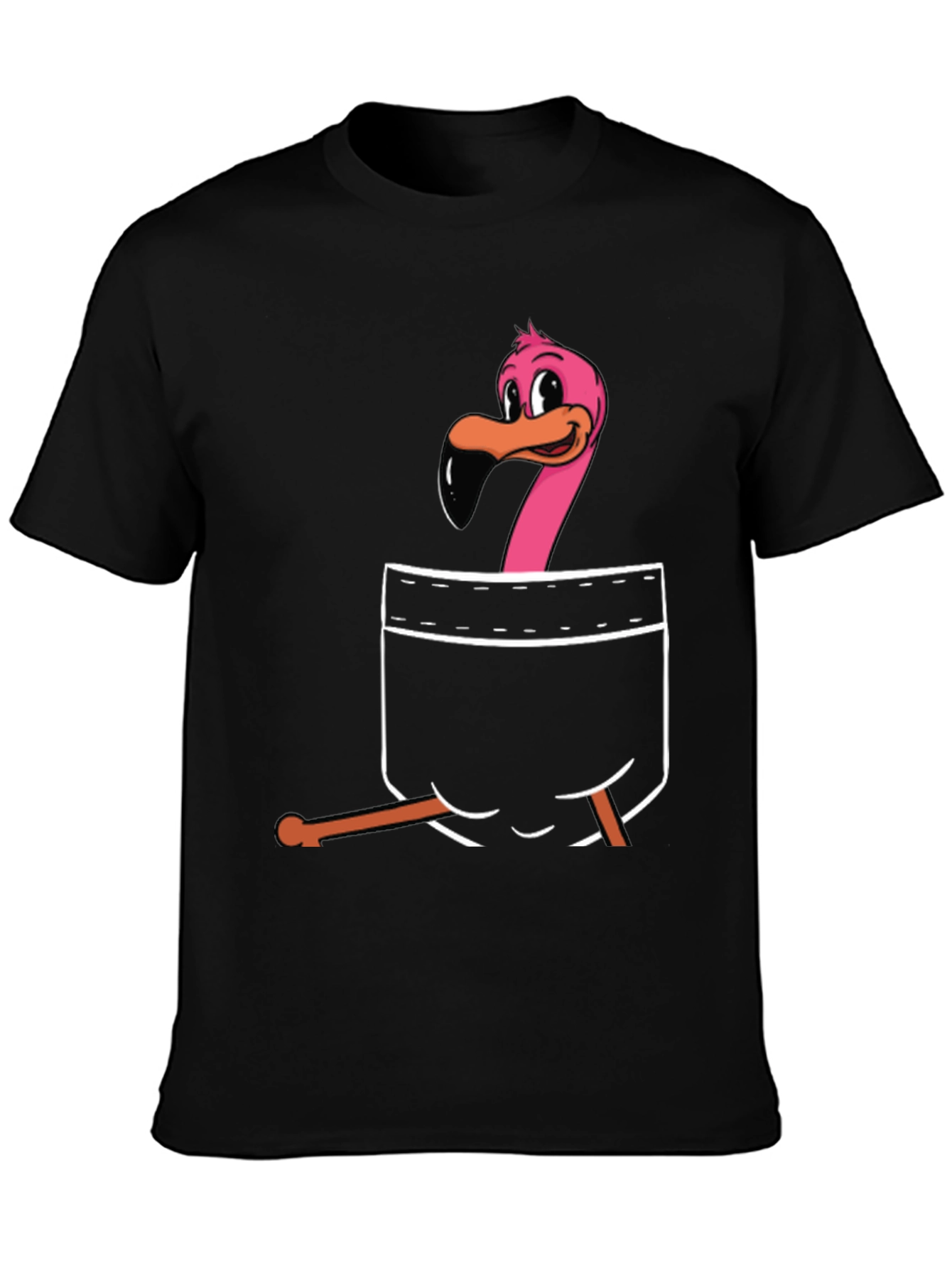 Flamingo Pocket Graphic T-Shirt - Black