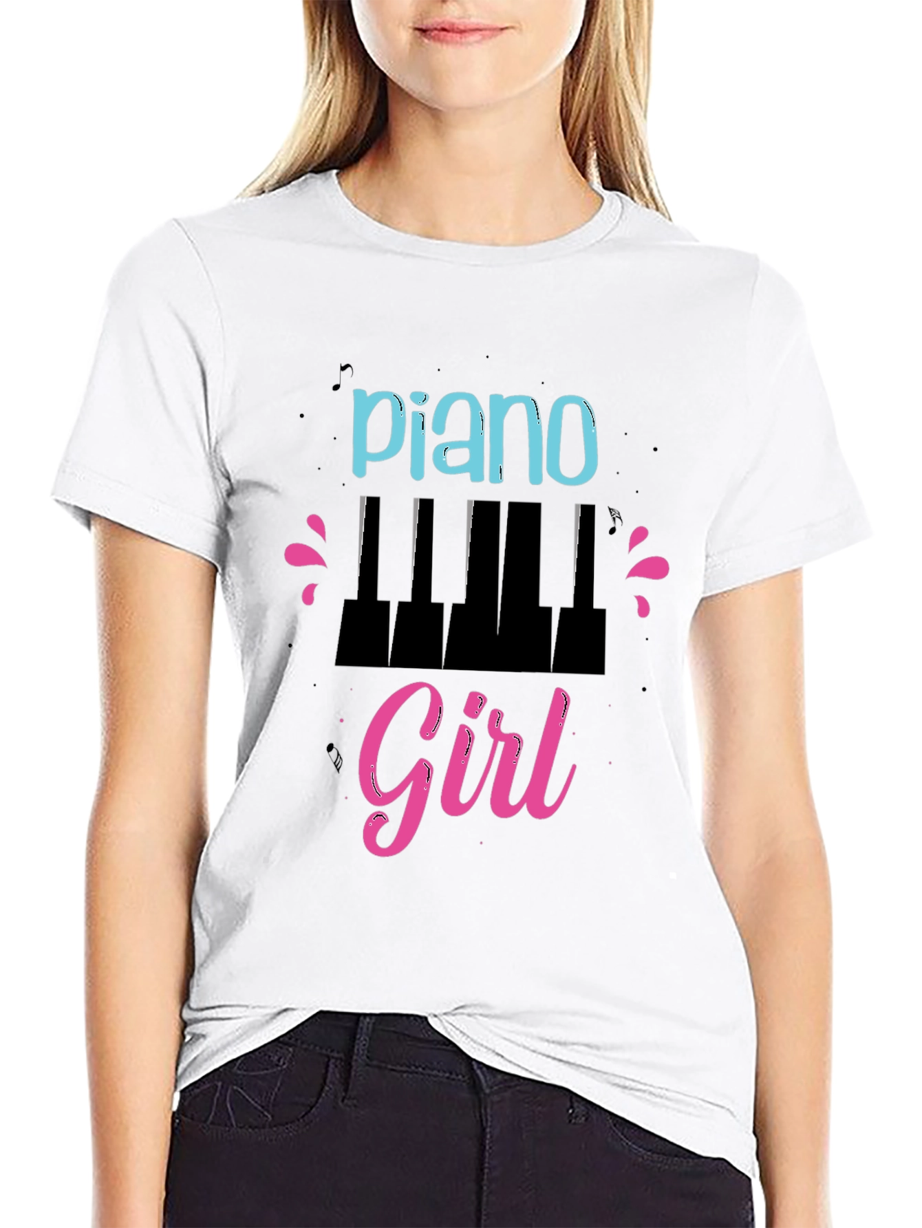 Piano Girl Graphic T-Shirt - Stylish Music Lover Tee