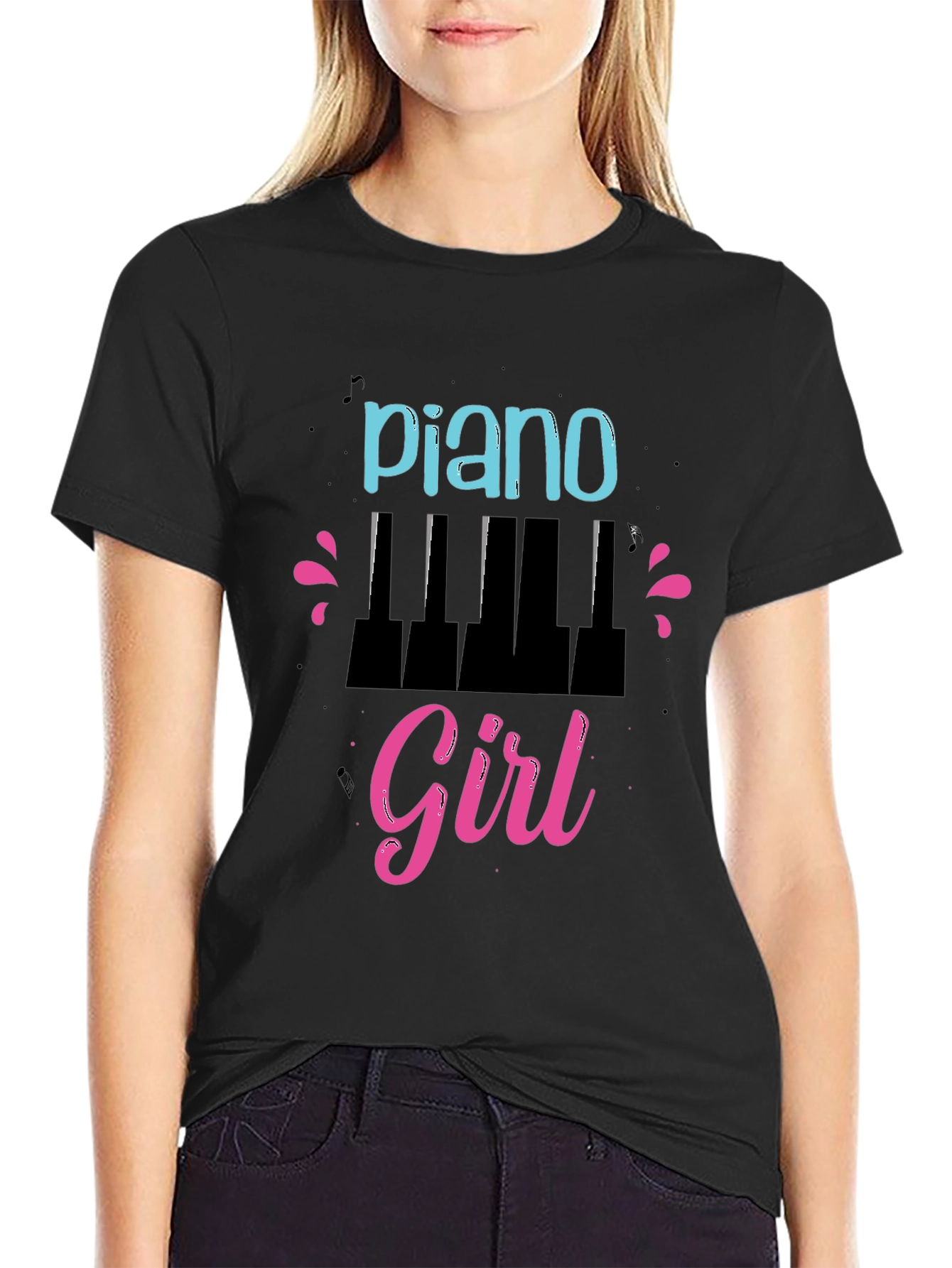Piano Girl Graphic T-Shirt - Stylish Music Lover Tee