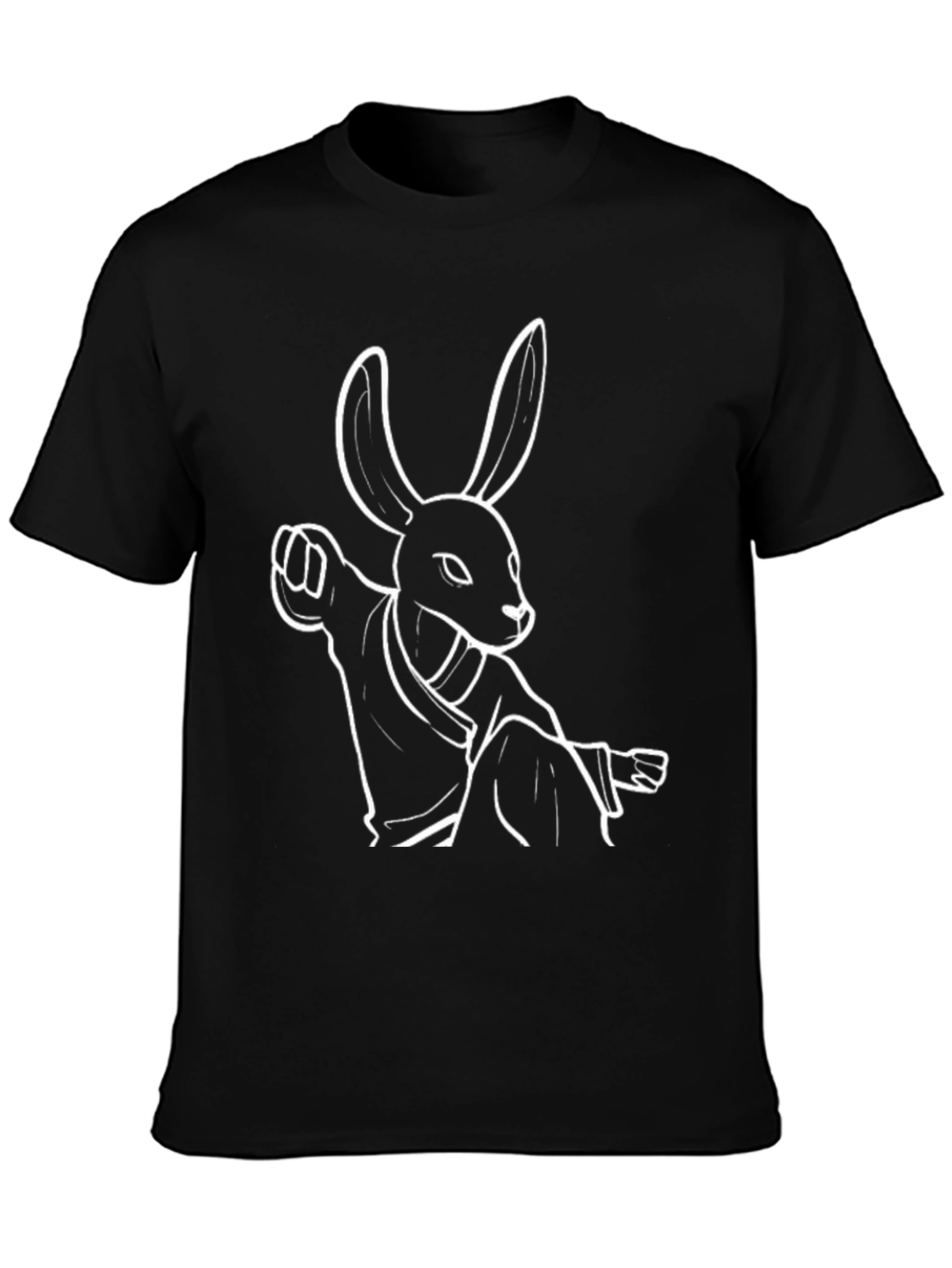 Kung Fu Rabbit T-Shirt - Black Cotton Graphic Tee