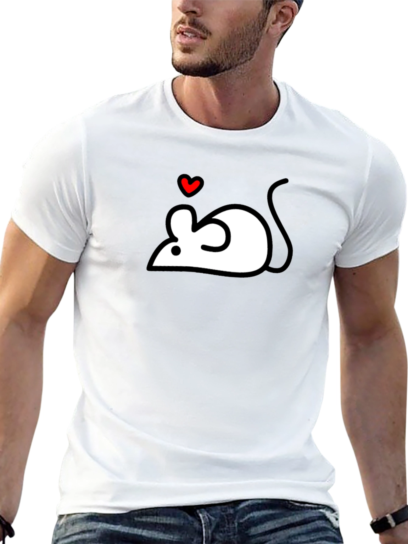 Cute Mouse Heart Graphic Black T-Shirt