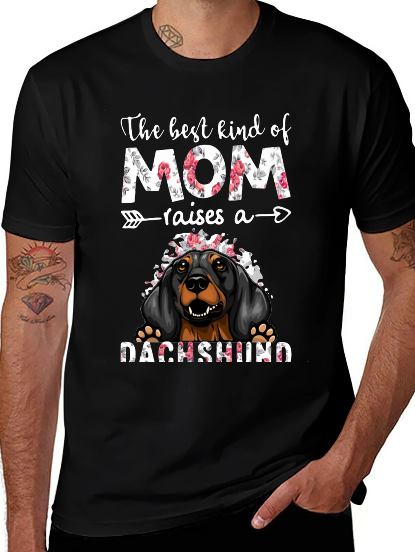 Dachshund Mom T-Shirt - Floral Design