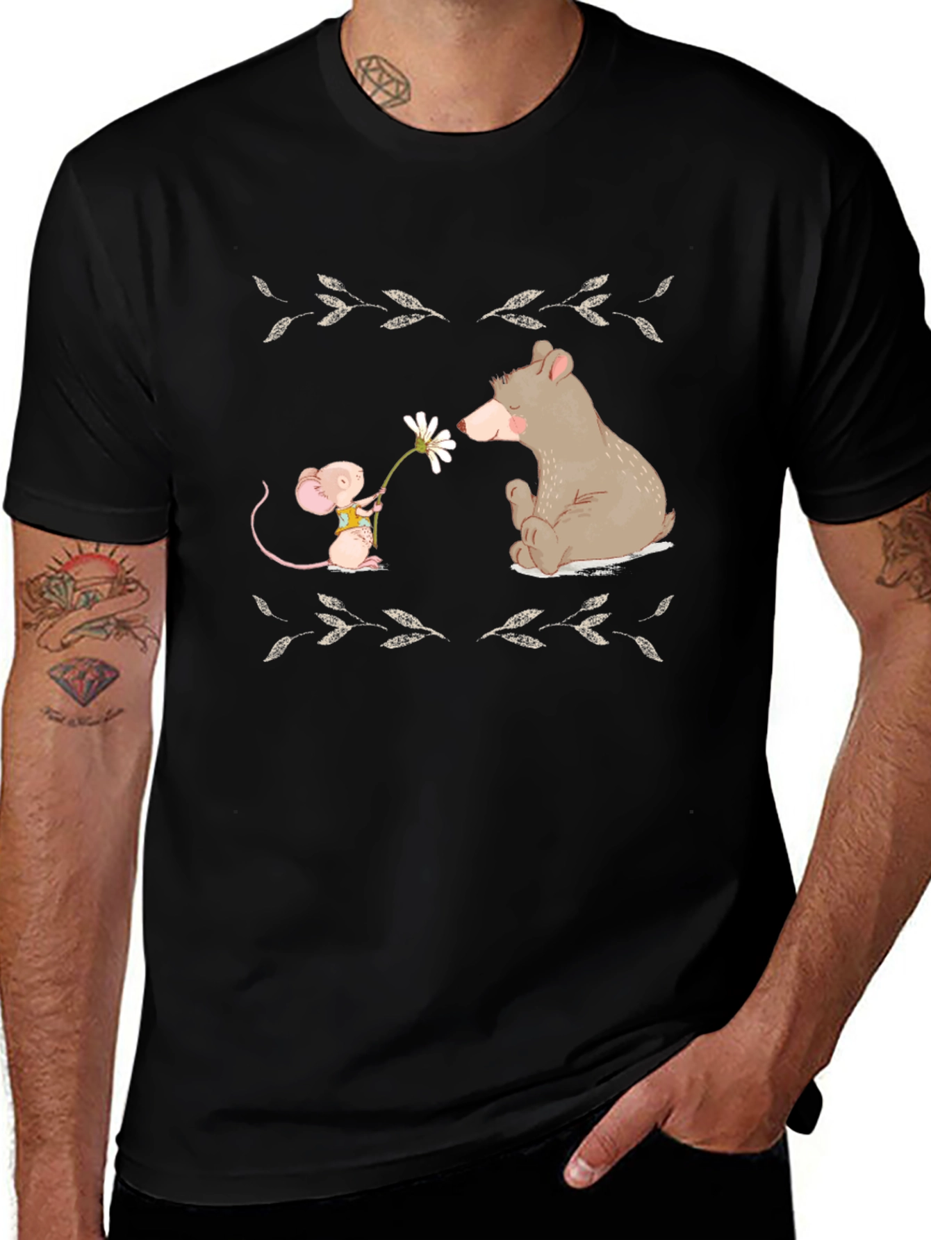 Cute Bear & Mouse T-Shirt -  Nature Illustration Tee