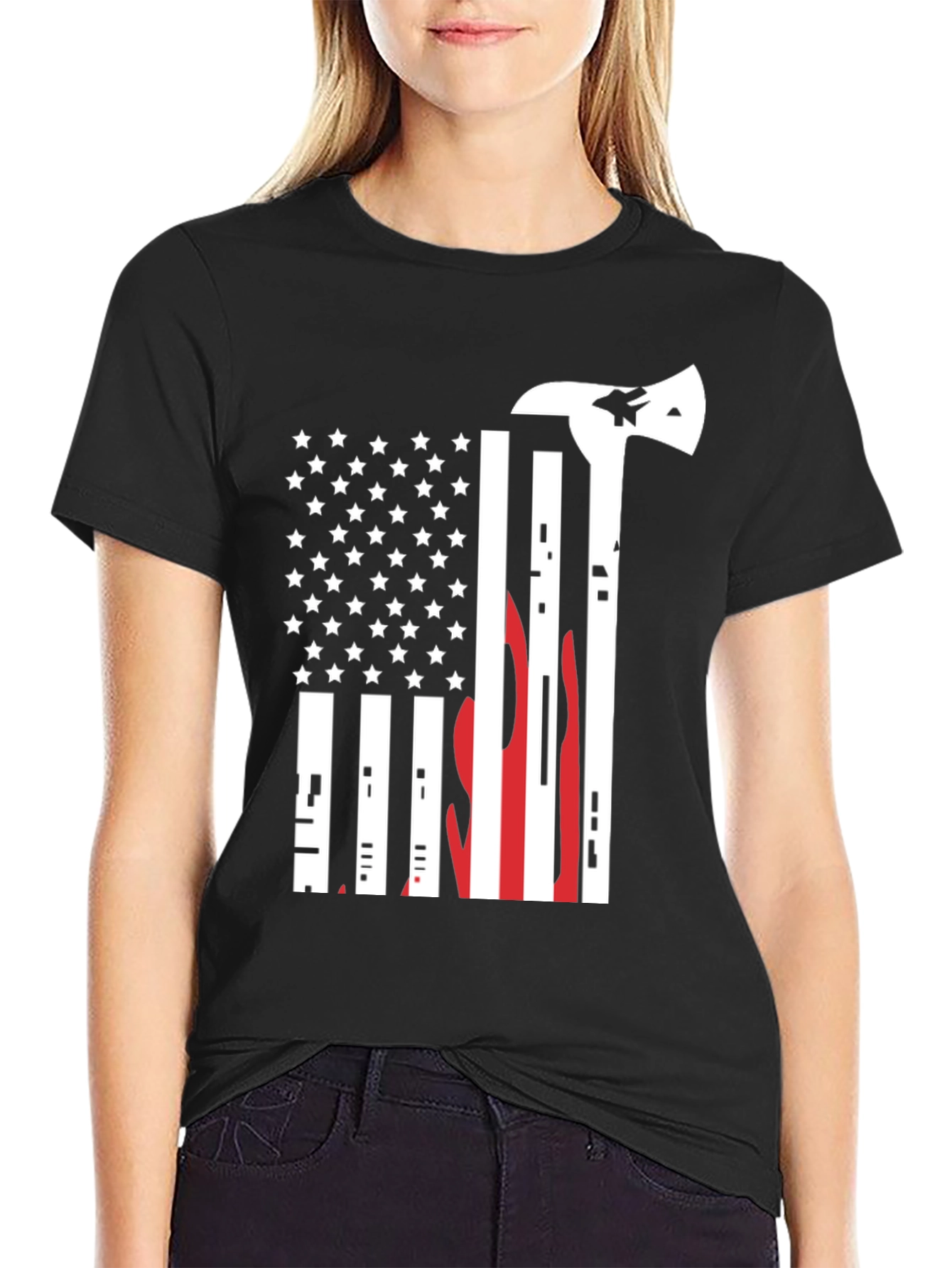 Firefighter Flag Axe Graphic Tee