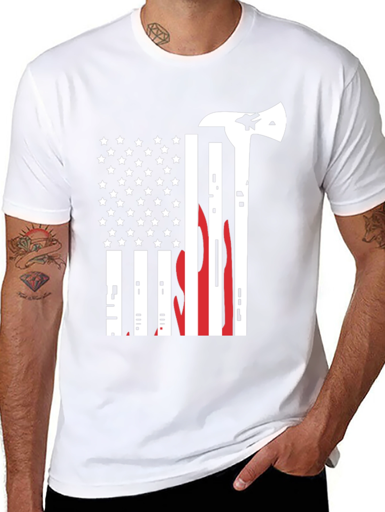 Firefighter Flag Axe Graphic Tee