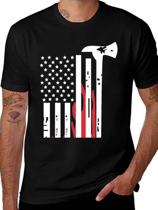 Firefighter Flag Axe Graphic Tee