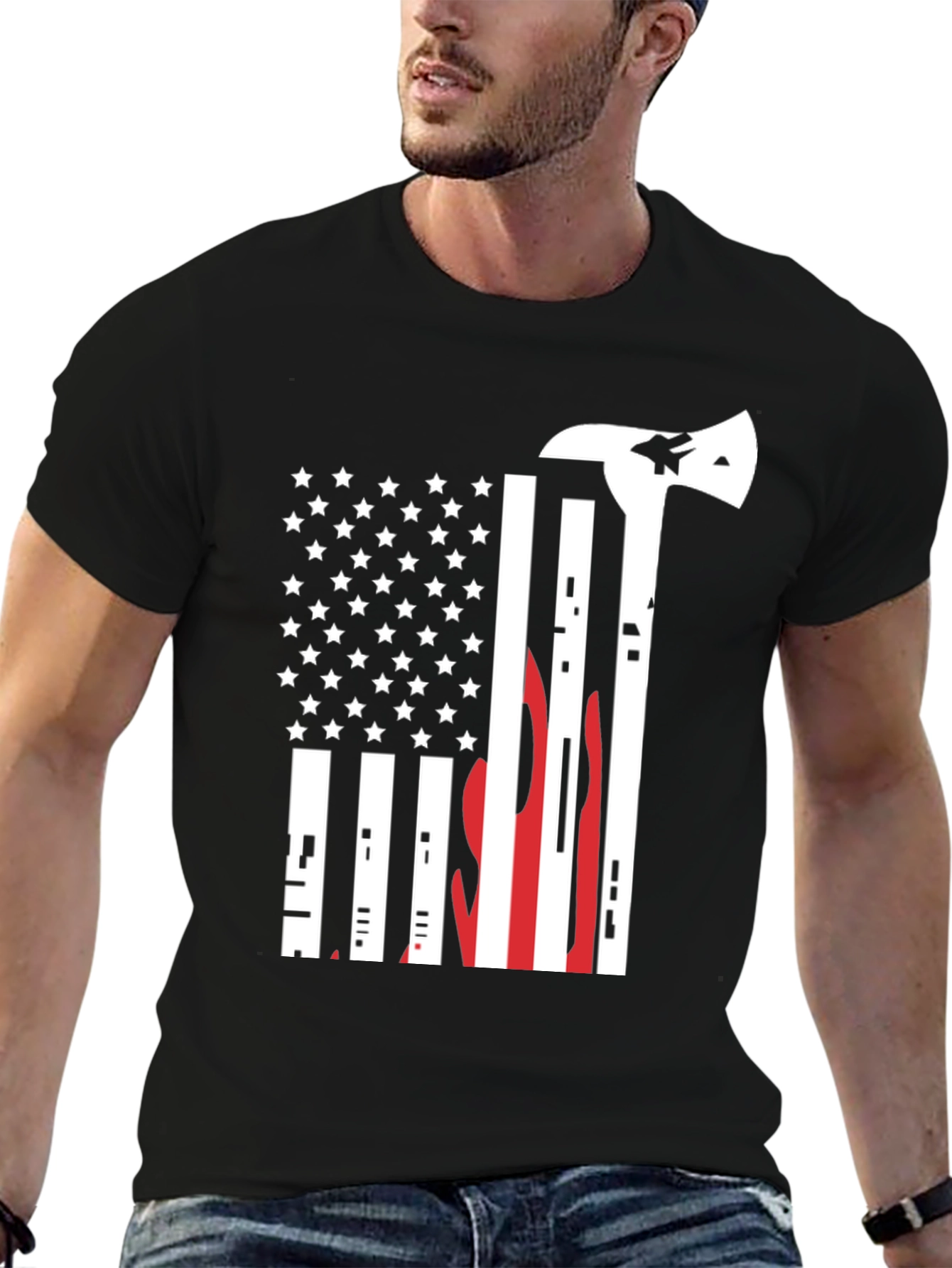 Firefighter Flag Axe Graphic Tee