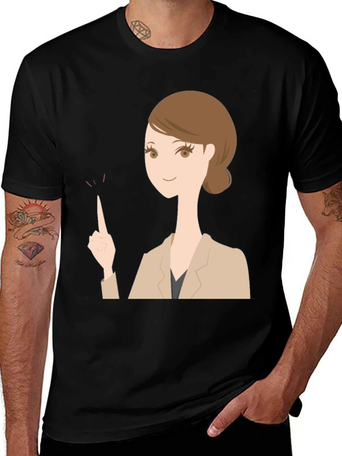 Woman Pointing T-Shirt - Black Graphic Tee
