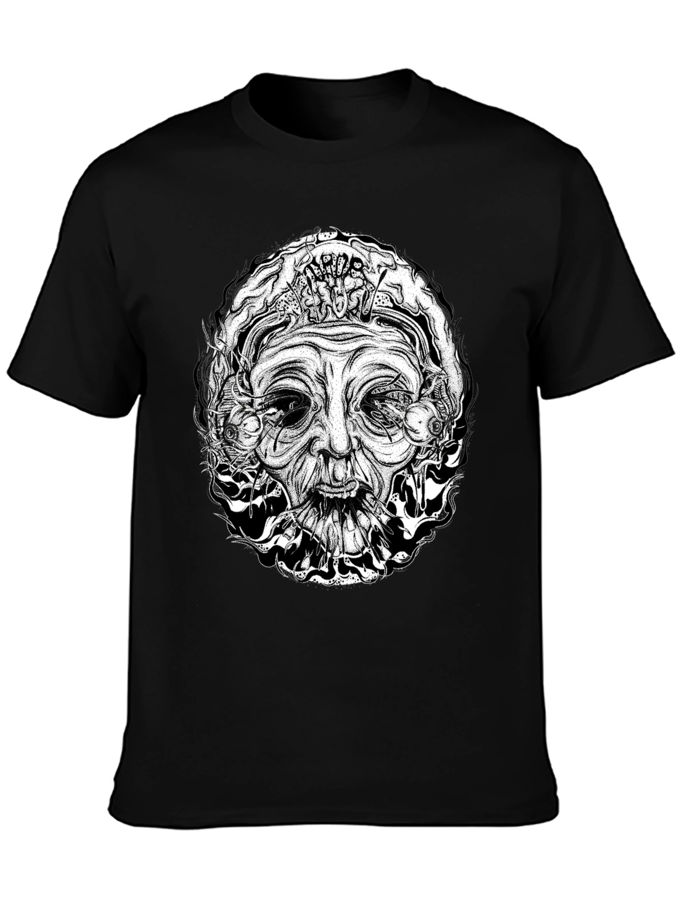Mystic Face Graphic T-Shirt - Black Cotton Tee