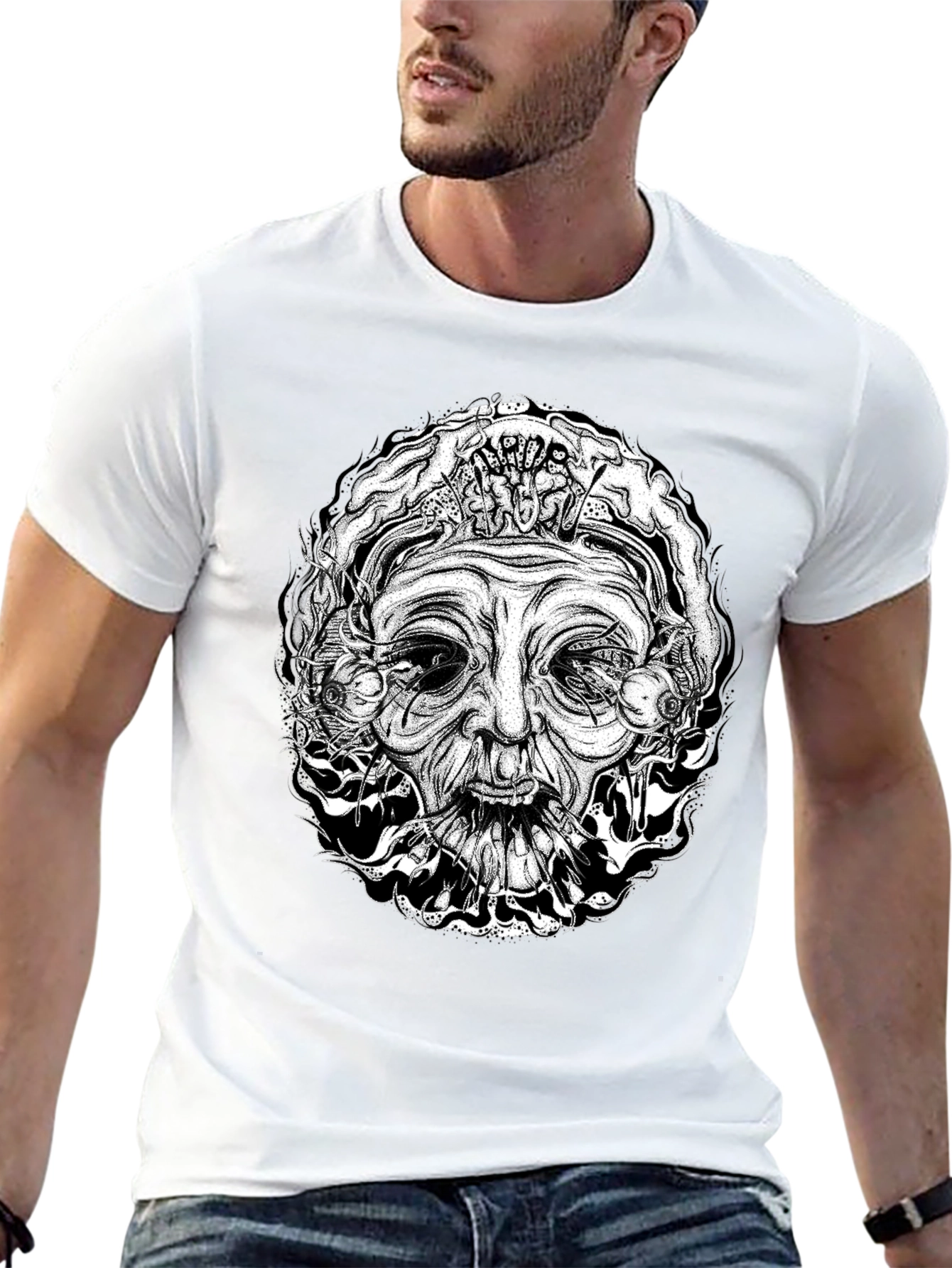 Mystic Face Graphic T-Shirt - Black Cotton Tee
