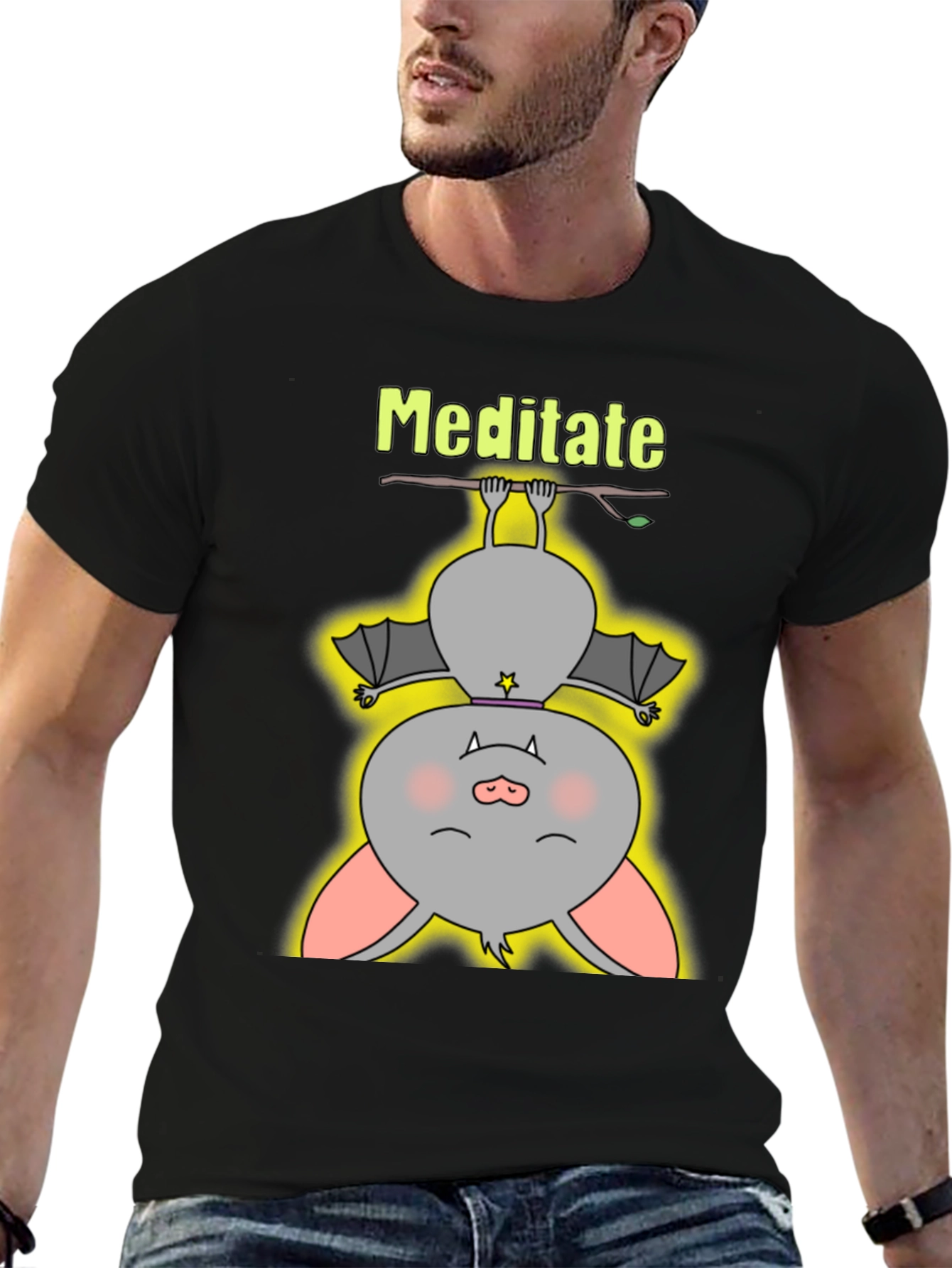 Meditate Bat Graphic Tee - Relaxed Fit