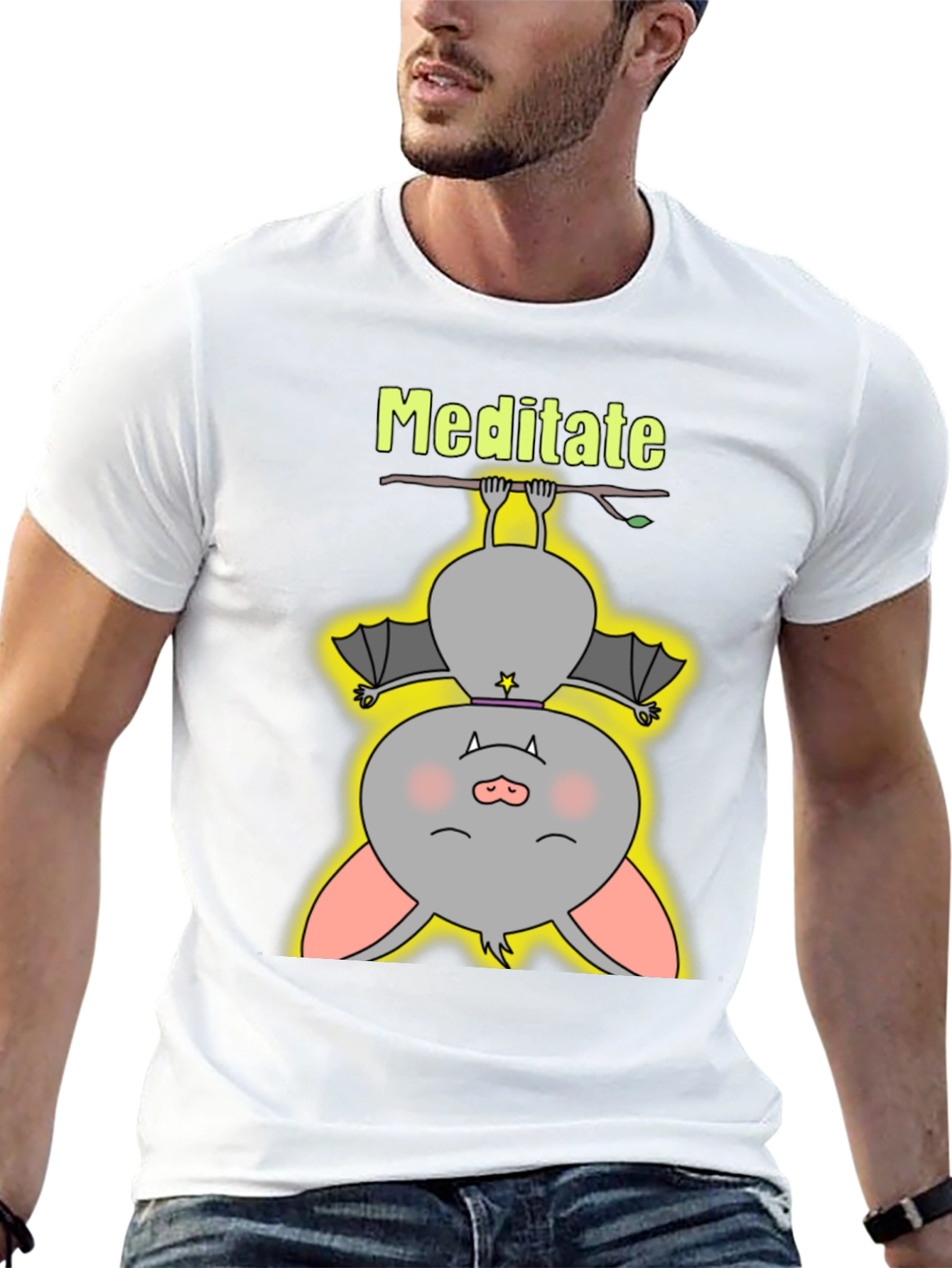 Meditate Bat Graphic Tee - Relaxed Fit